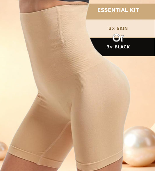 Essential 3-Piece Sets — Anti-Roll High-Waisted Shapewear Shorts
