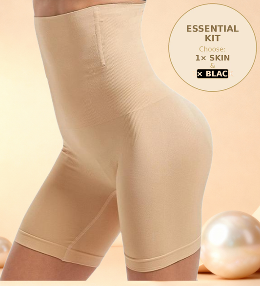 2-Piece Kit - High-Waist Shaping Shorts 4-Bone Anti-Roll (Black - Skin)